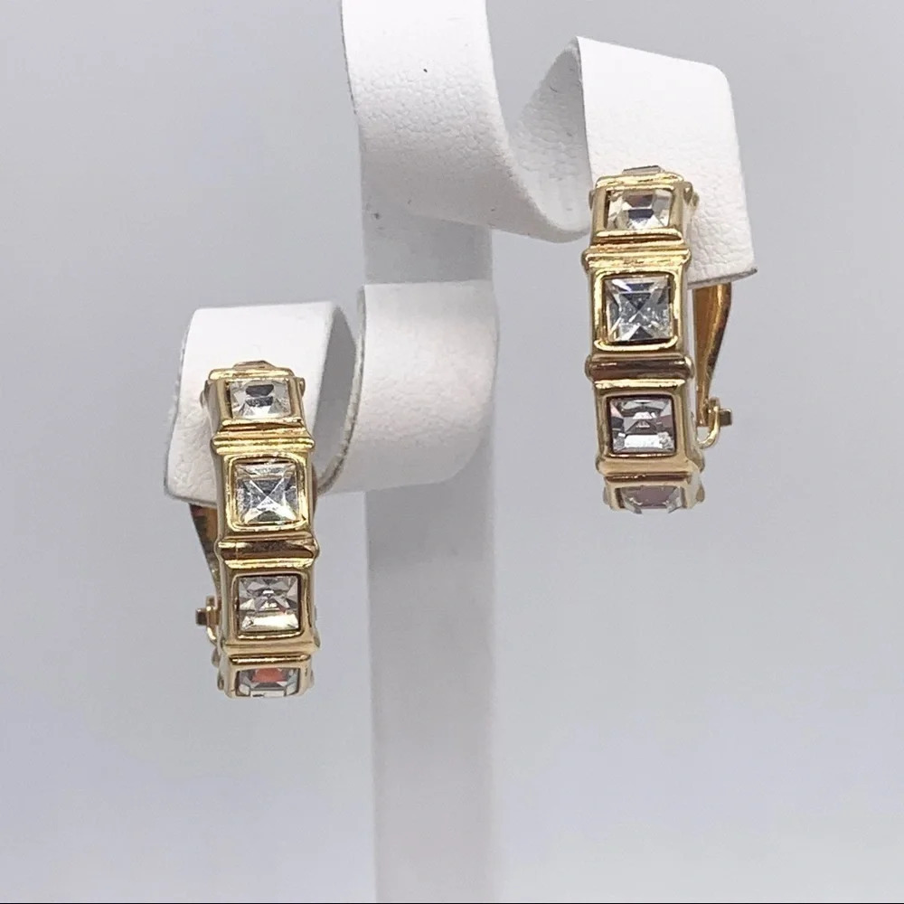 Swarovski Crystal Gold Hoop Earrings - Picture 1 of 4